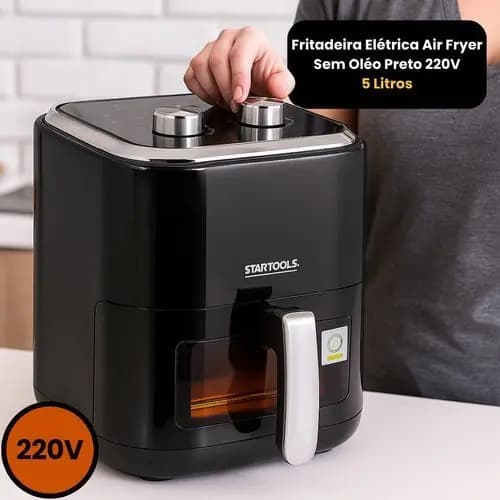 Fritadeira Sem Oleos Capacidade Grande Alta Potencia Digital Air Fryer Preto 220V 5 Litros