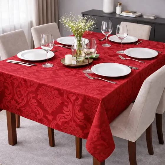 Toalha De Mesa 6 Lugares Luxo Elegante Jaqcuard Tecido Grosso