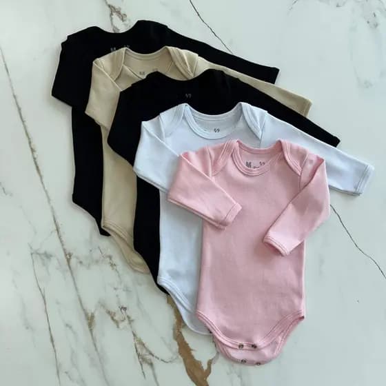 Kit 5 Body Bebe Manga Longa Suedine Algodao Menina Inverno Verao
