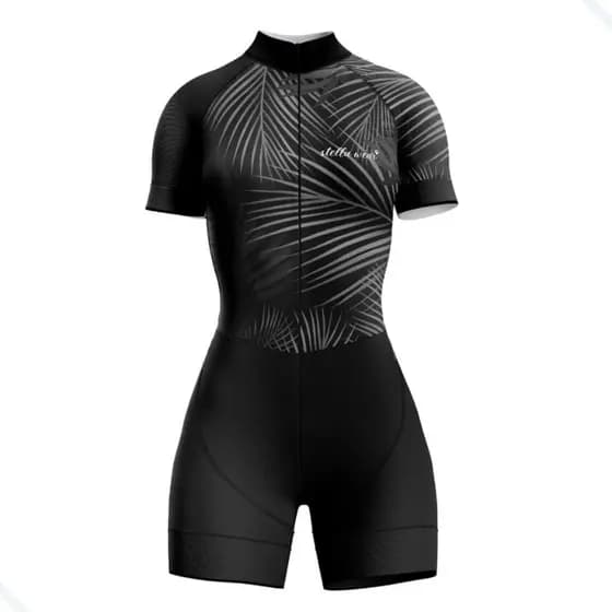 Macaquinho Ciclismo Feminino com Gel Acolchoado Bike MTB Speed Confortável Dry Fit Stella Wear Folhas