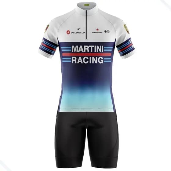 CONJUNTO CICLISMO MASCULINO BERMUDA E CAMISA MARTINI AZUL COM BOLSOS UV 50+