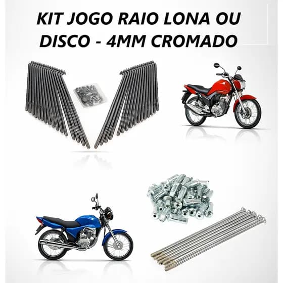 Jogo Raio Cromado 4mm Titan Fan Start 125/150/160 Freio Lona/disco Dianteiro/Traseiro
