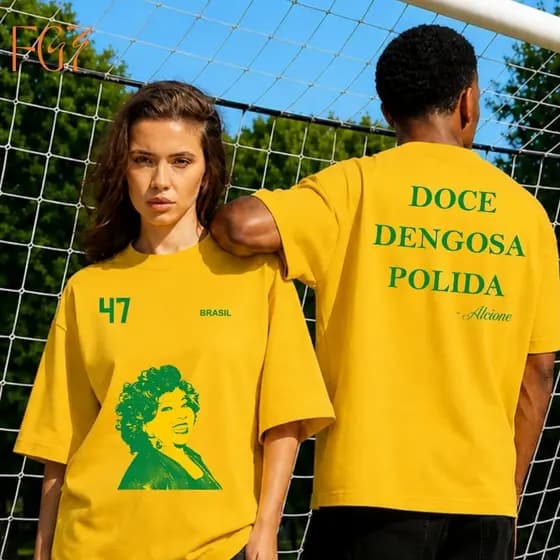 Camiseta Unissex Brasil Cantora Alcione Samba Pagode Futebol Copa Jogos Artista Verde e Amarelo