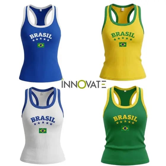 Blusa Regatinha Brasil Cropped Canelada Copa do Mundo Premium Top Confortável Verão Esportiva Regata