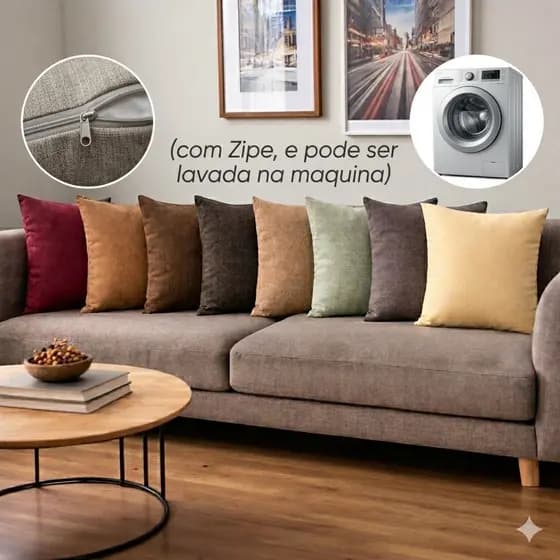 Capa de Almofada Ziper Invisivel Linho Sofa Sala Quarto Decorativa Modelo Premium 45x45