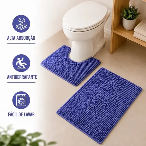 Tapete Para Banheiro 2 Peças Antiderrapante Bolinha Macarrão Macio Roxo