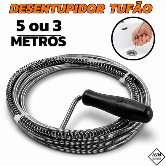 Desentupidor De Pia Cano Ralo 3M ou 5M Mola Flexível Aço Inoxidável Tufão Banheiro Calhas