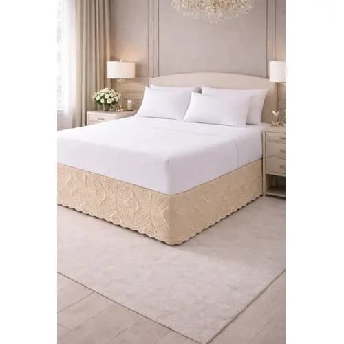 Saia Para Cama Box Casal Queen Bege Matelada Luxo Marie