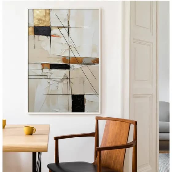 Quadro Abstrato Quadro Com Moldura Quadro Decorativo Sala Grande Quadro Dourado Texturas Cruzadas