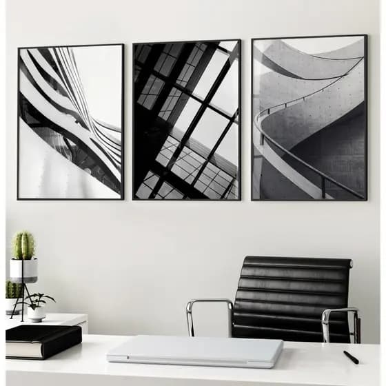 Quadro Preto E Branco Quadro Com Moldura E Vidro Quadro Decorativo Sala Grande Contorno Urbano Trio