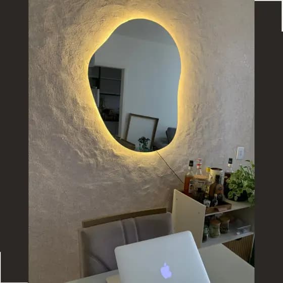 Espelho parede orgânico lapidado led bivolt para banheiro quarto 3mm 90cm x 72cm luz quente fria