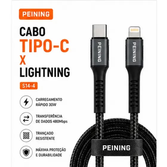 Cabo Tipo C Lightning Peining S14-4 Turbo Carga Rápida iPhone Reforçado Dados