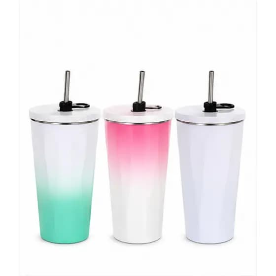 Copo Térmico 600ml Tampa Canudo Inox Gelado Quente Academia Café Bebida Premium