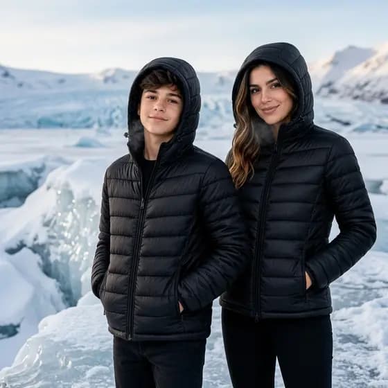 2 Jaquetas Puffer Unissex Bobojaco Bomber P - Blusa de Frio Inverno Neve Com Touca Removível Exclusivo Somente