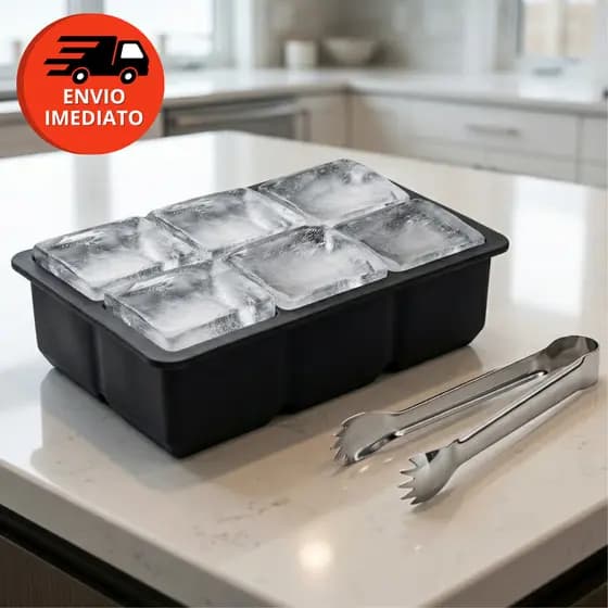 Kit Forma de Silicone Gelo Grande Flexível Acompanha Pegador Gelo em Aço Inox