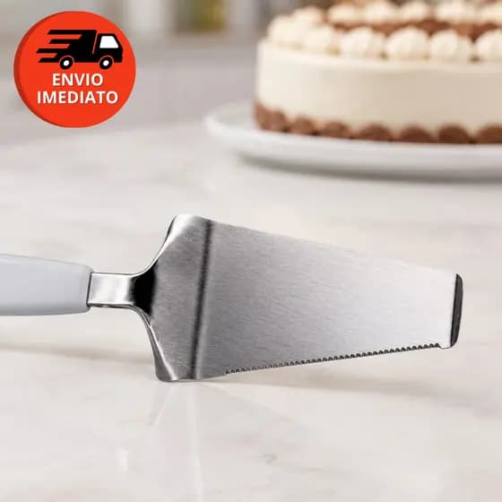 Espátula Para Bolo Com Serra Inox 25,2 Cm Cabo Branco Pizza Torta Confeitaria Cozinha Buffet