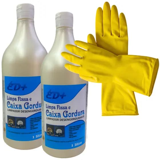 Kit Limpa Fossa Caixa Gordura Ralo Desengordurante 1L Desentope E Luva Látex Limpeza Multiuso