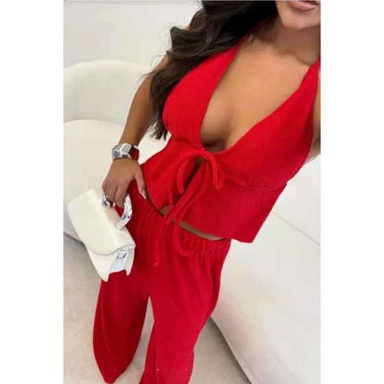 Conjunto Feminino Blusa e Calca Pantalona Blusa Amarracoes Roupa Feminina Ano Novo Verao