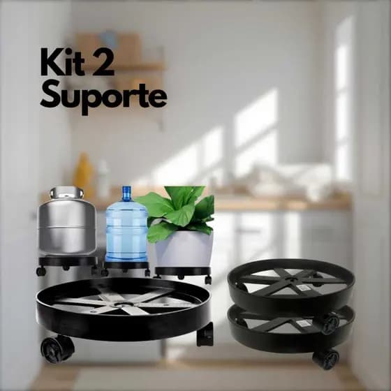 Kit 2 Suporte Botijão de Gás, Com Rodinhas Giratórias 360 Para Plantas Galão Agua - Reforçado