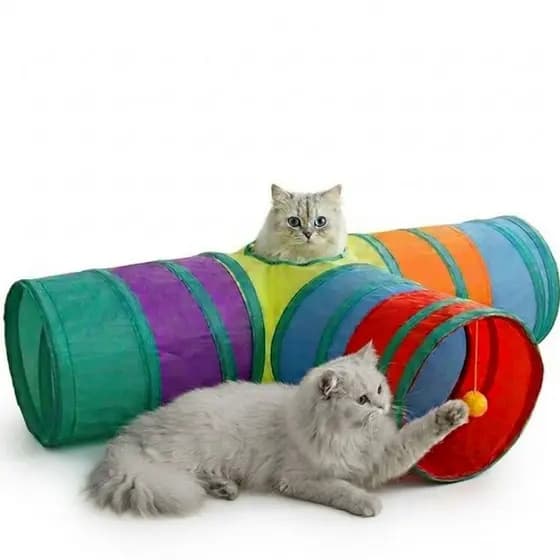 Túnel Para Gatos Coelho Interativo Dobrável 3 Saídas Labirinto Brinquedo Pet Antiestresse Colorido