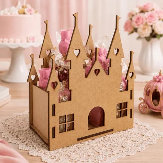 Kit 10 Centro De Mesa Castelo Princesa MDF Cru Cachepô Decoração Festa Infantil Lembrancinha Aniversário Temático 3D