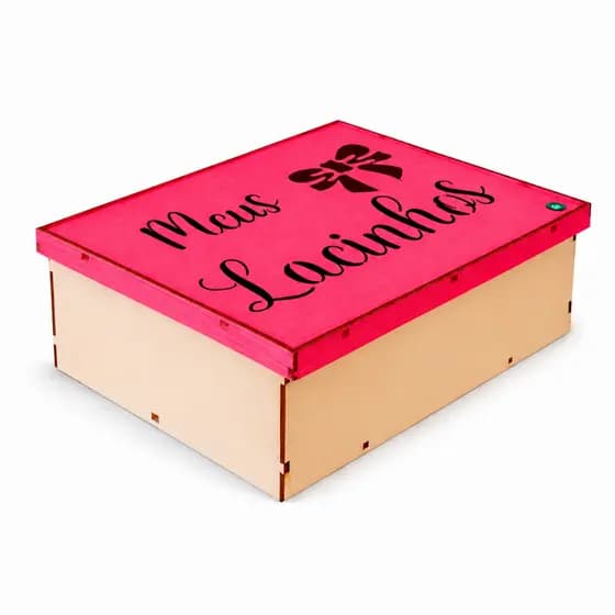 Caixa Organizadora MDF Com Tampa Rosa Porta Lacos Infantil Decorativa Sapato Grande Organizador De Acessorios