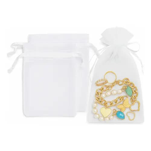 100 Sacos Tule Organza 9x12 cm Branco P/ Lembrancinhas e Presentes