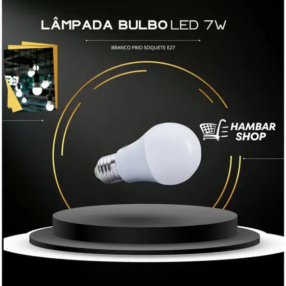 Lâmpada Bulbo LED E27 7W Branco Frio Econômica e Iluminação Forte Luz Decoração Casa Banheiro Quarta
