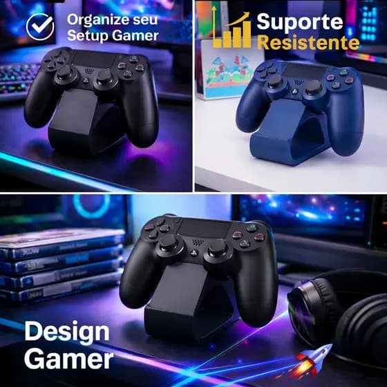 Suporte para Controle PS4 – Organizador Gamer de Mesa, Porta Controle Playstation, Suporte Resistente para Setup Gamer