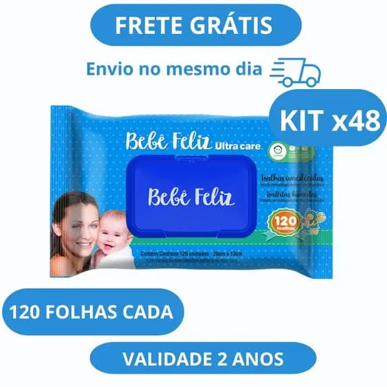 Kit 48 Lenços Umedecidos Bebê Feliz 120 Folhas Cada