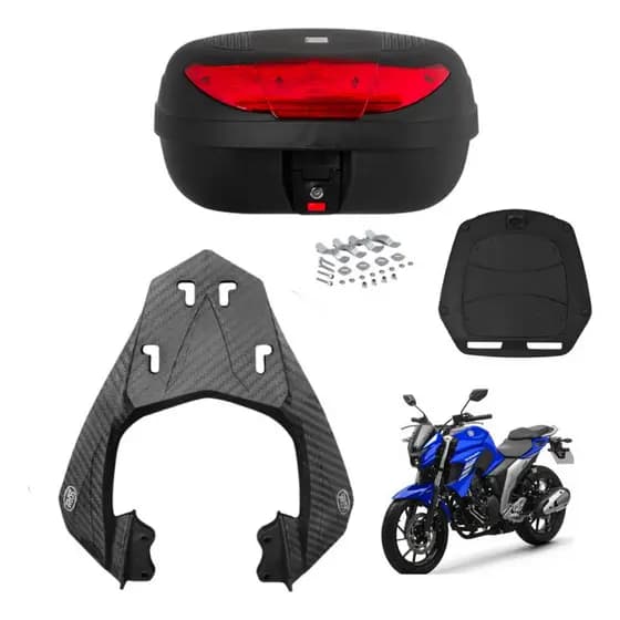 Bagageiro suporte Baú Scam Nova Yamaha Fazer Fz 250 + Baú protork 45 Litros 2018 2024 2025 +