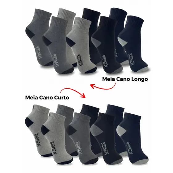 Meias Masculina Cano Curto e Cano Longo Kit com até 24 Pares