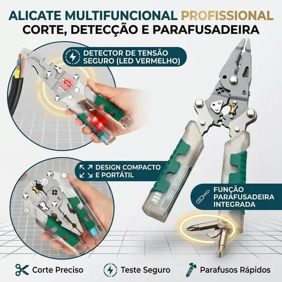 3 em 1 Descascador De Fio Dobráveis Com Detector De Tensão , Alicate Multifuncional Para Descascar Fios Cortar E Puxa