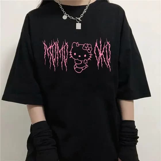 Camiseta Feminina Hello Kitty Skater Gótica Mood 100% Algodão