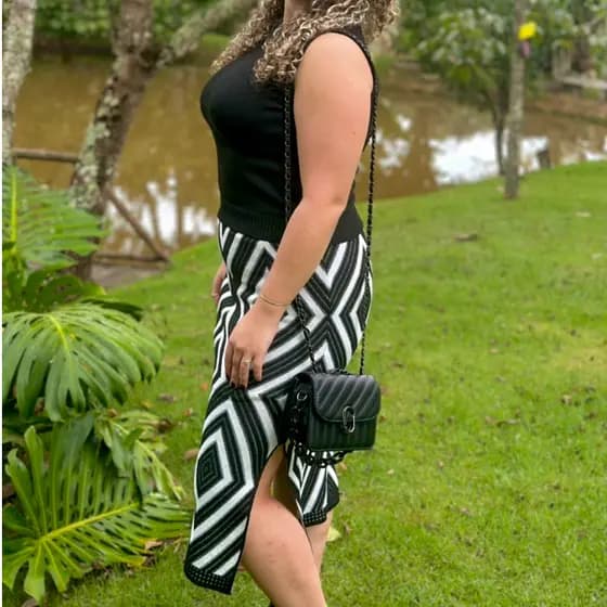 TwinSet Feminio em Tricot, Saia Losango Feminina Longa em Tricot