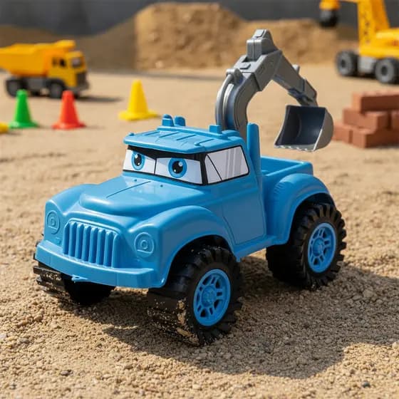 Carrinho de Brinquedo com pá escavador de obras com olhos, brinquedo colorido, caminhão interativo