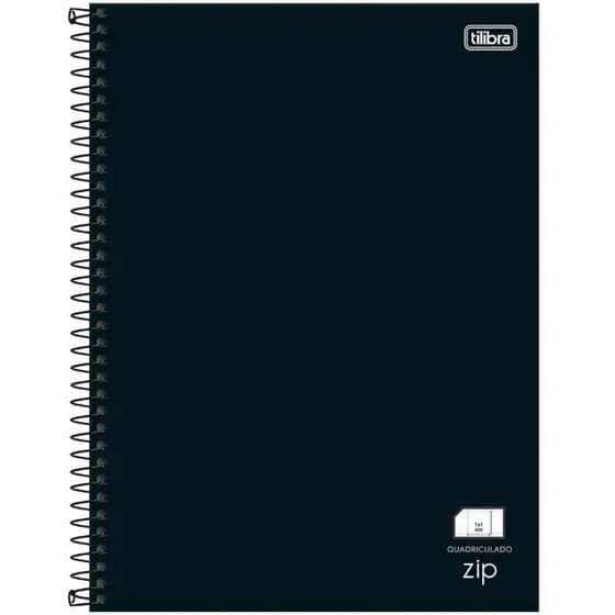 Caderno Quadriculado 1x1 Zip Preto Capa Dura Espiral 80 Folhas - Tilibra