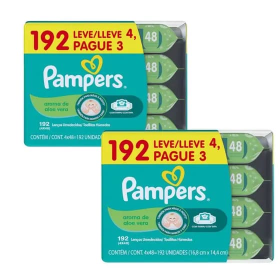 Lenços Umedecidos Pampers Aloe Vera com 384 unidades - Tampa Abre Fecha