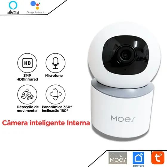 Câmera Smart HD 3MP Wi-Fi c/Visão Noturna, Áudio Bidirecional e Integração Total com Tuya/Smart Life