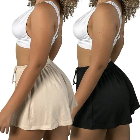 KIT 2 Short Feminino Cintura Alta Soltinho Molinho Malha Viscolycra Premium Brisa