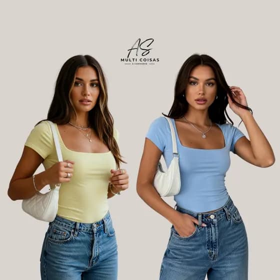Kit 2 Blusinha Baby Look - Casual Básico Dia a Dia Elegante Tecido Suplex Faculdade Trabalho