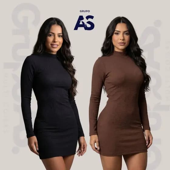 Kit 1 Vestido Gola Alta - Ana Ruga Manga Longa Zero Transparência