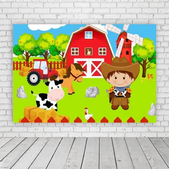 Painel Retangular em Lona 2x2m Personalizado em Lona Fosca - Tema Fazendinha
