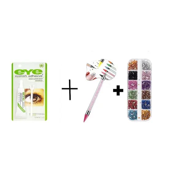 Kit Estojo Strass colorido Maquiagem + Cola Para CíliosTransparente OU Cola Branca + Caneta Pega Strass