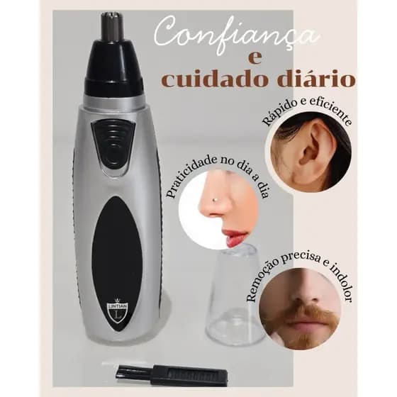 Aparador De Pelos Nariz Ouvido Nose Hair Trimmer Cortador a Pilha + Escova