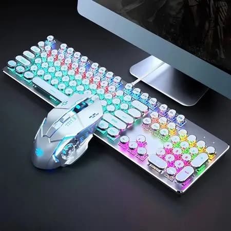 KIT Teclado Punk Mecânico 100% e Mouse para Jogos - Essencial para Esports e Gamers H7