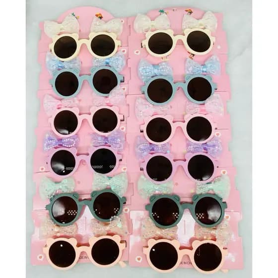 Pacote Com 12 Lindos Kit Óculos de Sol + Bico De Pato Laço.