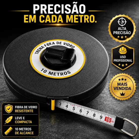 Trena Fibra de Vidro 10 Metros Profissional Alta Precisão Leve Resistente FiberTrack