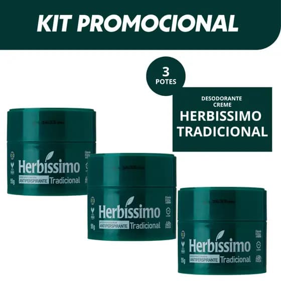 HERBISSIMO TRADICIONAL Desodorante creme pote kit com 3un 55g cada