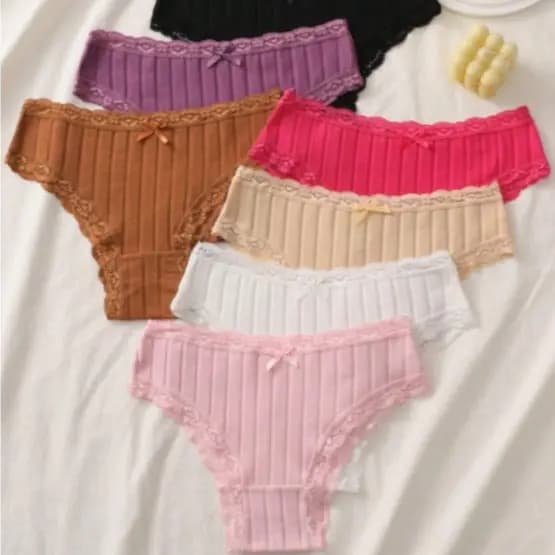 Kit 10 Calcinhas Algodão Canelada Renda Confortável Tanga Feminina Moda Íntima Feminina